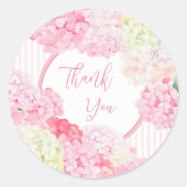 Pink Hydrangea Floral Stripe Baby Shower ラウンドシール (正面)