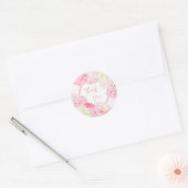 Pink Hydrangea Floral Stripe Baby Shower ラウンドシール (封筒)