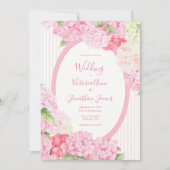 Pink Hydrangea Floral Stripe Wedding Invitation 招待状 (正面)