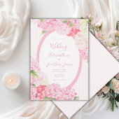 Pink Hydrangea Floral Stripe Wedding Invitation 招待状