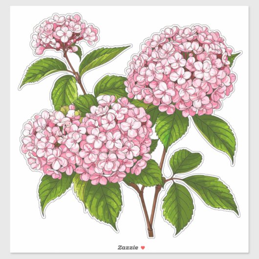 Pink Hydrangea Flowers in Full Bloom シール (シート)