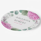Pink Hydrangea Flowers Watercolor Elegant Wedding ペーパープレート (アングル)