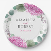 Pink Hydrangea Flowers Watercolor Elegant Wedding ペーパープレート (正面)