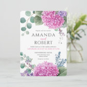 Pink Hydrangea Flowers Watercolor Elegant Wedding 招待状 (スタンド正面)