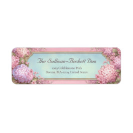 Pink Hydrangea Gold Filigree Sky Blue ラベル