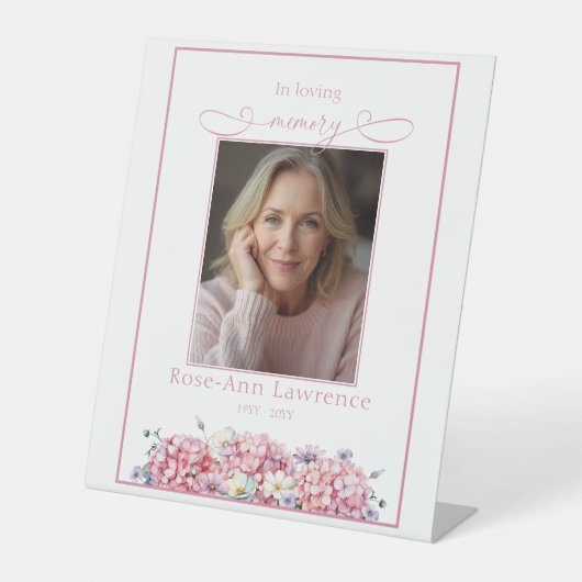 Pink Hydrangea In Loving Memory Tribute Remebrance 台座サイン (正面)