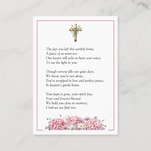 Pink Hydrangea Memorial Photo Prayer Card 名刺 (裏面)
