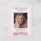 Pink Hydrangea Memorial Photo Prayer Card 名刺 (正面)