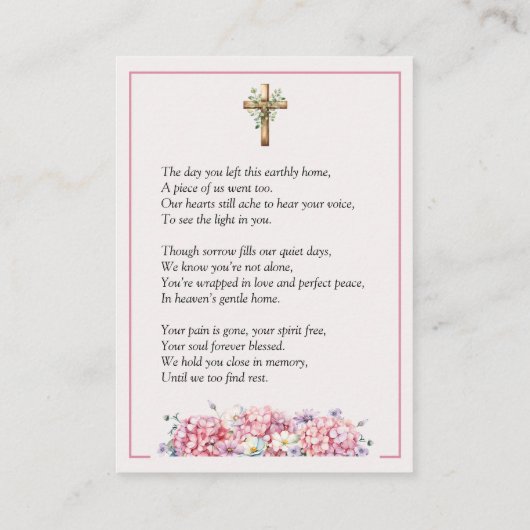 Pink Hydrangea Memorial Photo Prayer Card 名刺 (裏面)
