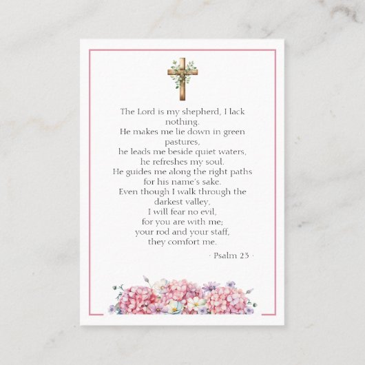 Pink Hydrangea Memorial Photo Psalm 23 Prayer Card 名刺 (裏面)
