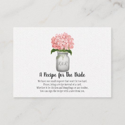 Pink Hydrangea Monogram Mason Jarレシピ要求 名刺 (正面)