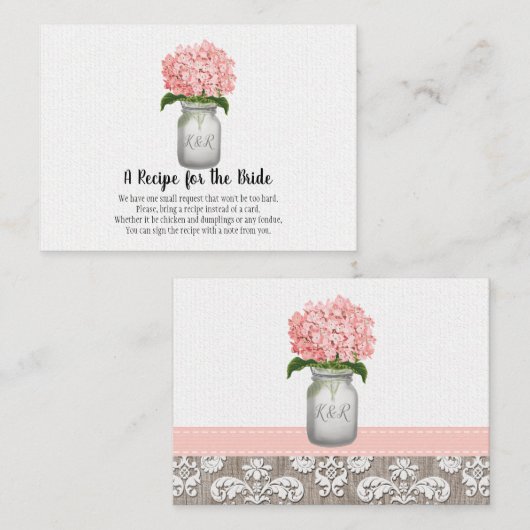 Pink Hydrangea Monogram Mason Jarレシピ要求 名刺 (正面/裏面)