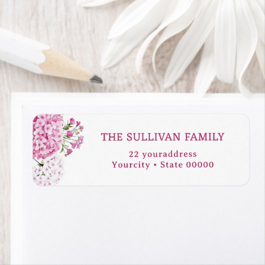 Pink hydrangea return address label ラベル (インサイチュ)