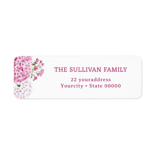 Pink hydrangea return address label ラベル (正面)