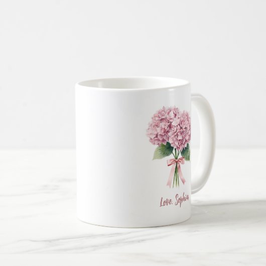 Pink Hydrangea Spring Flower Floral Custom Name コーヒーマグカップ (正面右)