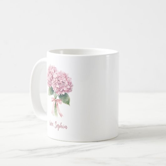 Pink Hydrangea Spring Flower Floral Custom Name コーヒーマグカップ (正面左)