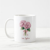 Pink Hydrangea Spring Flower Floral Custom Name コーヒーマグカップ (左)