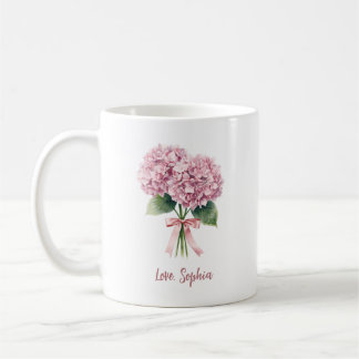 Pink Hydrangea Spring Flower Floral Custom Name コーヒーマグカップ