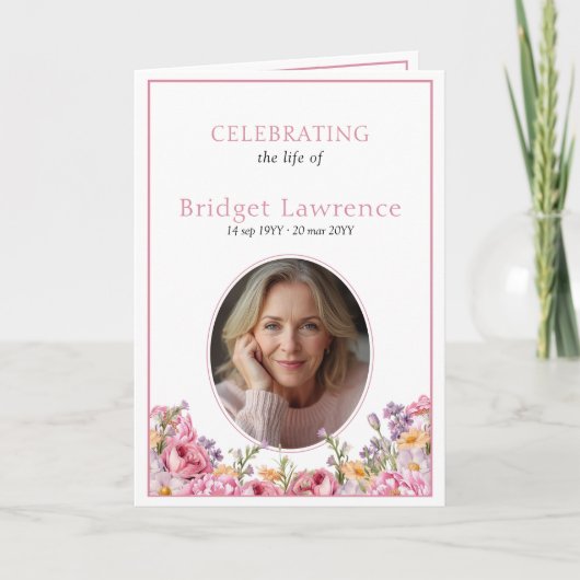 Pink Hydrangea Summer Flowers Funeral Folded プログラム (正面)