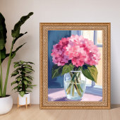 Pink Hydrangea Vase Flower Bouquet Watercolor ポスター