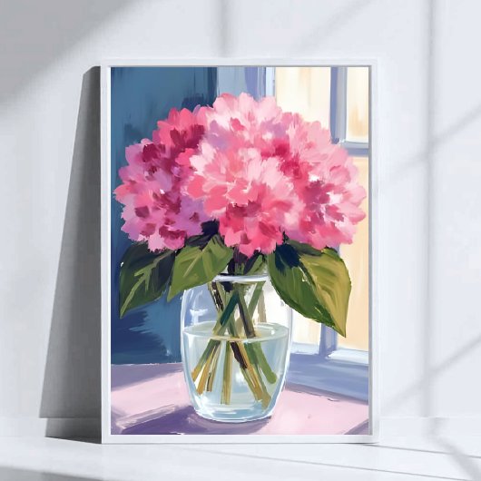Pink Hydrangea Vase Flower Bouquet Watercolor ポスター