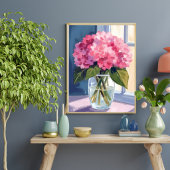 Pink Hydrangea Vase Flower Bouquet Watercolor ポスター