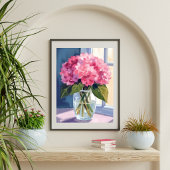 Pink Hydrangea Vase Flower Bouquet Watercolor ポスター