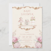 Pink Hydrangea Vintage Baby Shower Invitation 招待状 (正面)