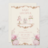 Pink Hydrangea Vintage Baby Shower Invitation 招待状 (正面/裏面)