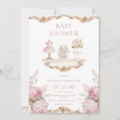 Pink Hydrangea Vintage Baby Shower Invitation 招待状 (正面)