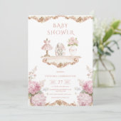 Pink Hydrangea Vintage Baby Shower Invitation 招待状 (スタンド正面)