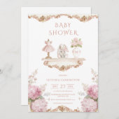 Pink Hydrangea Vintage Baby Shower Invitation 招待状 (正面/裏面)