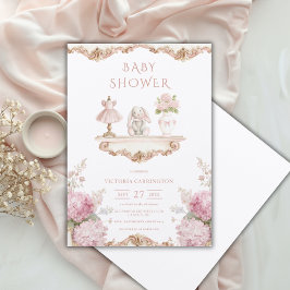 Pink Hydrangea Vintage Baby Shower Invitation 招待状