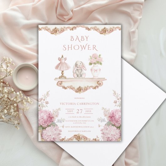 Pink Hydrangea Vintage Baby Shower Invitation 招待状