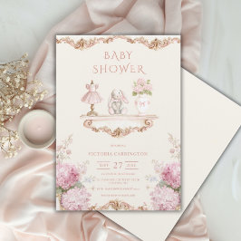 Pink Hydrangea Vintage Baby Shower Invitation 招待状