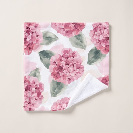 Pink Hydrangea Watercolor Botanical Floral Pattern ウォッシュタオル (ウォッシュタオル)