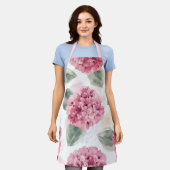 Pink Hydrangea Watercolor Botanical Floral Pattern エプロン (着用した状態)