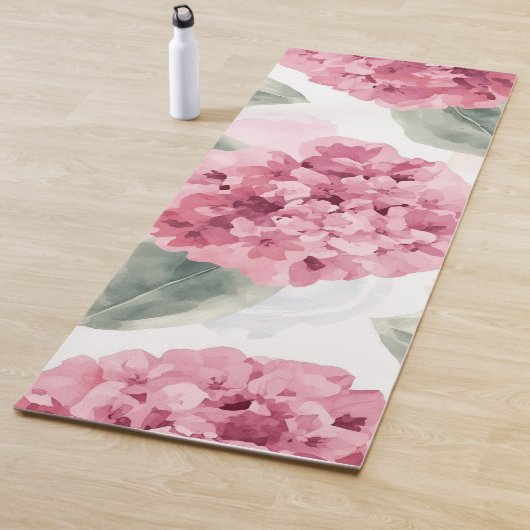 Pink Hydrangea Watercolor Botanical Floral Pattern ヨガマット (インサイチュ)
