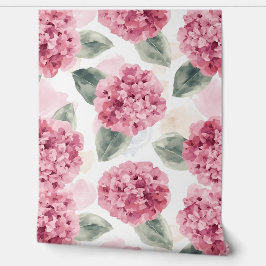 Pink Hydrangea Watercolor Botanical Floral Pattern 壁紙