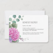 Pink Hydrangea Watercolor Flowers Elegant Wedding 出欠カード (正面)