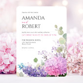 Pink Hydrangea Watercolor Flowers Elegant Wedding 招待状