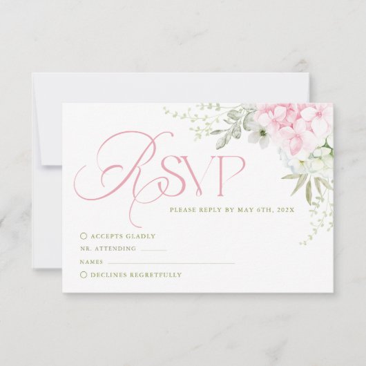 Pink Hydrangea Wedding RSVP Card (正面)