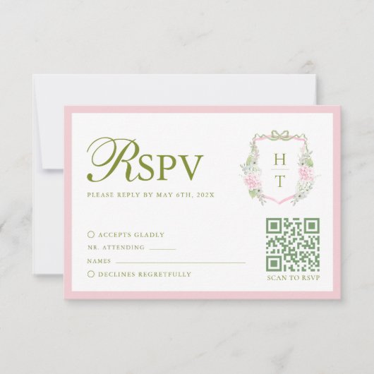 Pink Hydrangea Wedding RSVP Card (正面)
