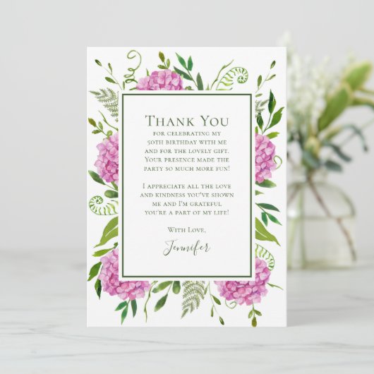 Pink Hydrangeas 50th Birthday  サンキューカード (スタンド正面)