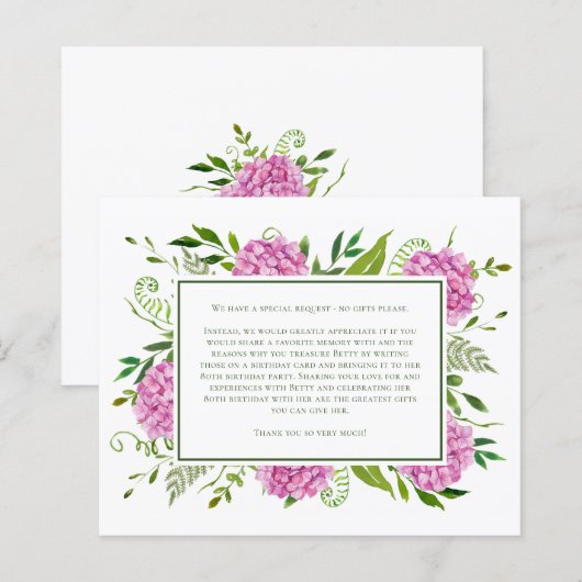 Pink Hydrangeas 80th Birthday Card Request (正面/裏面)