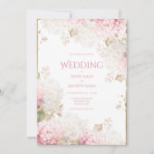 Pink Hydrangeas Elegant Gold Wedding Invitation 招待状 (正面)