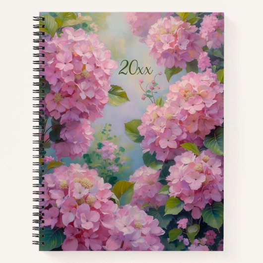 Pink Hydrangeas Floral Spiral-bound Journal Spring ノートブック (正面)