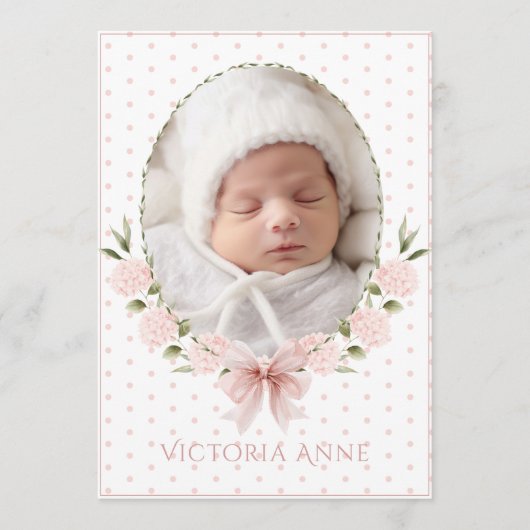 Pink  Hydrangeas Vintage Birth Announcement 招待状 (正面)