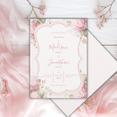 Pink Hydrangeas Vintage Elegant Wedding 招待状