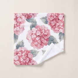 Pink Hydrangeas Watercolor Floral Blooms Painting ウォッシュタオル